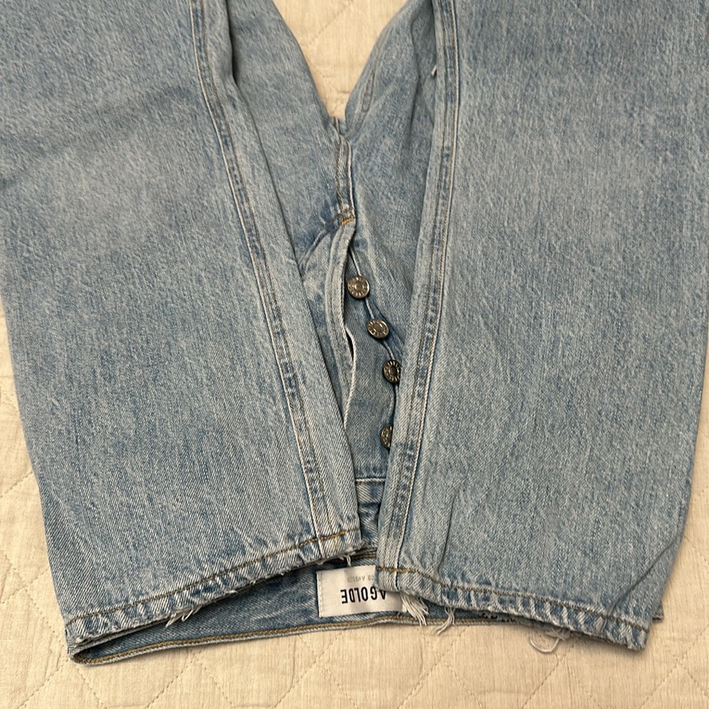 Aritzia Agolde - Riley High Waist Crop Jean - Ripped Blue Size 24 - Shatter Wash - Picture 8 of 9